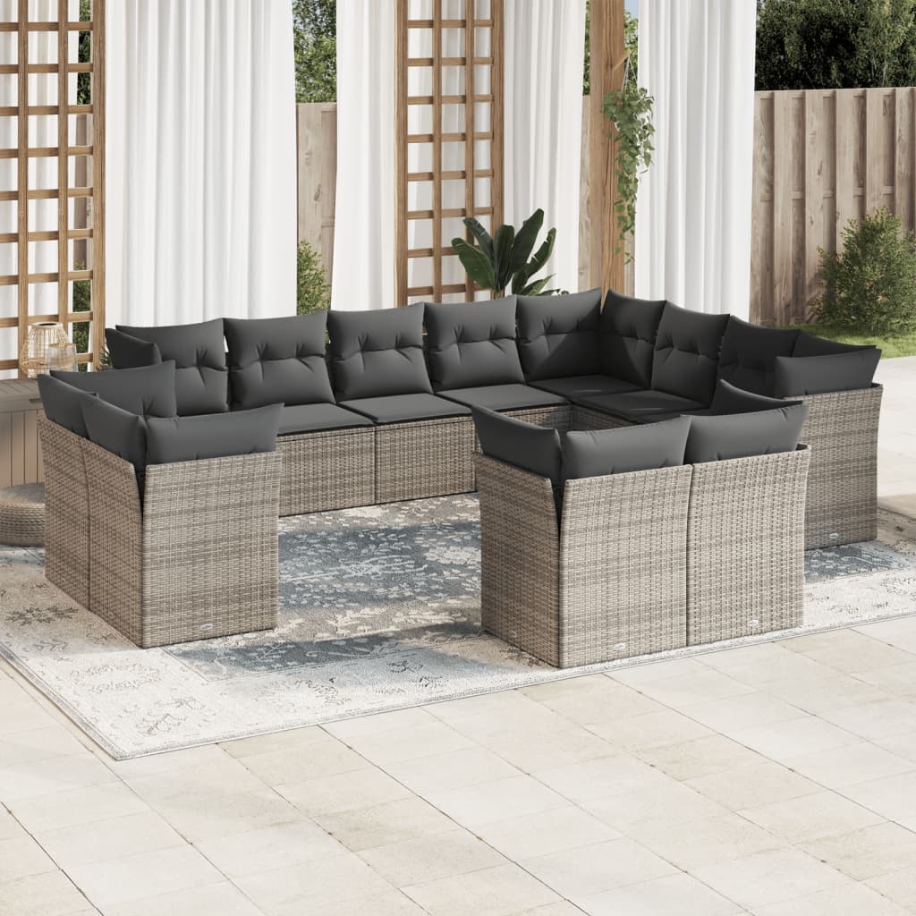 Set Sofás De Jardín Con Cojines 13 Piezas Ratán Sintético Gris
