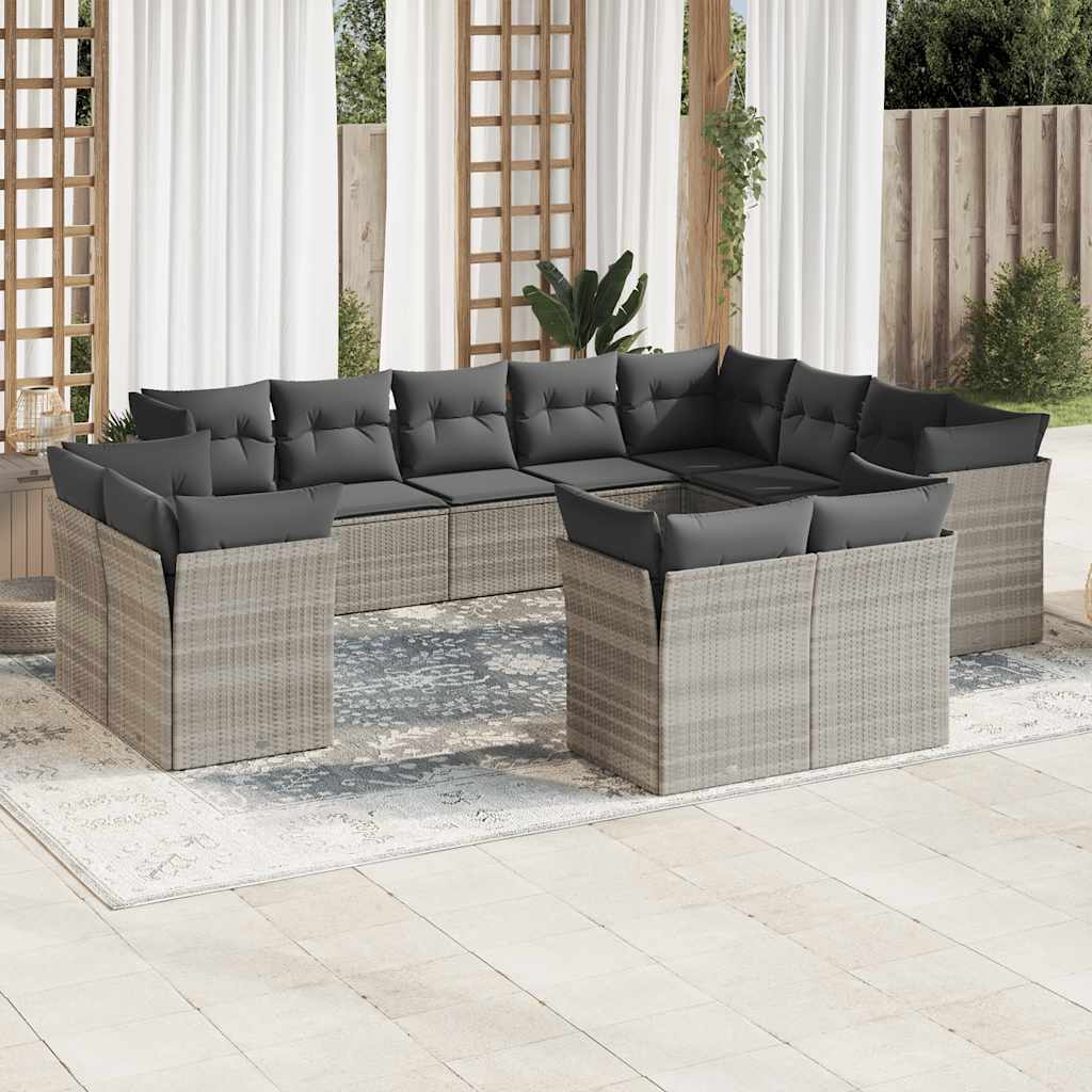 Set Sofás De Jardín Con Cojines 13 Piezas Ratán Sintético Gris