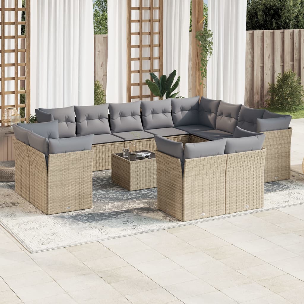 Set Sofás De Jardín Con Cojines 13 Piezas Ratán Sintético Gris