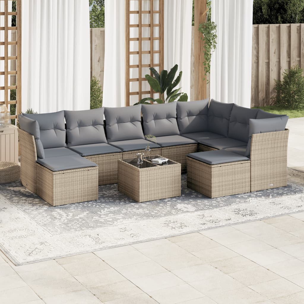Set Sofás Jardín 10 Pzas Con Cojines Ratán Sintético