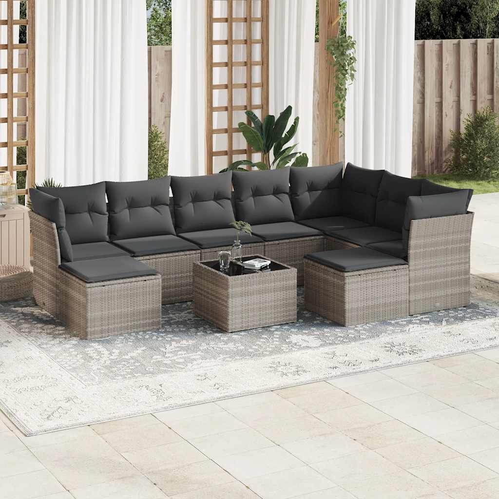 Set Sofás Jardín 10 Pzas Con Cojines Ratán Sintético