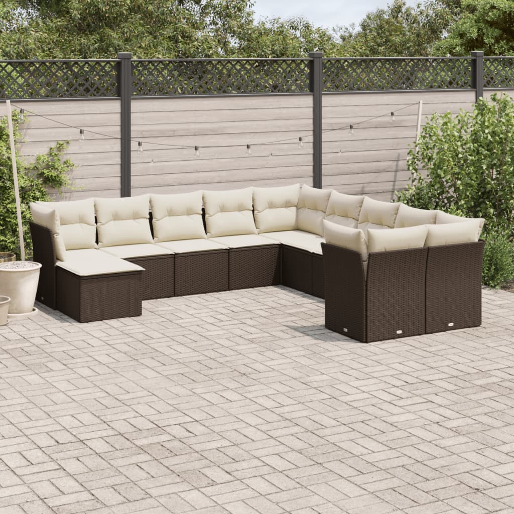 Set De Sofás De Jardín Y Cojines 12 Pzas Ratán Sintético Marrón