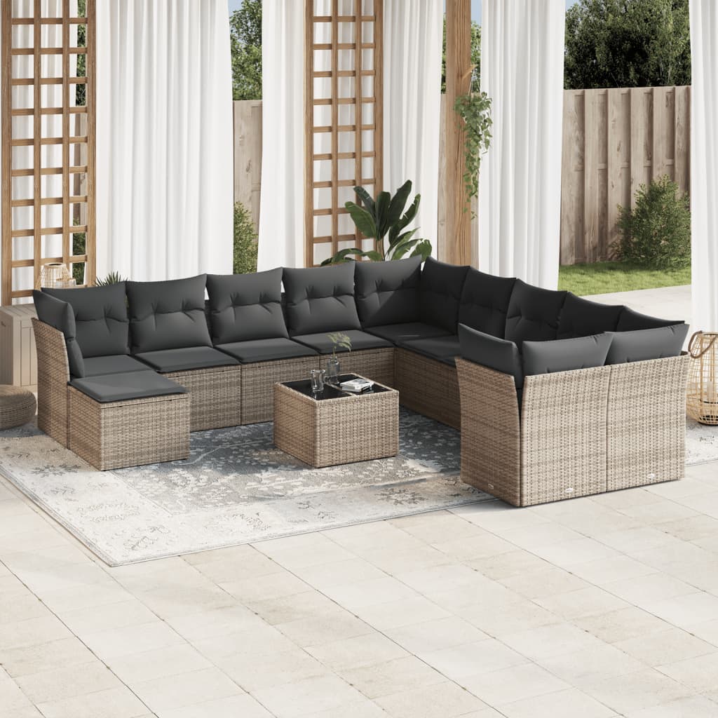 Set De Sofás De Jardín Y Cojines 12 Pzas Ratán Sintético Marrón