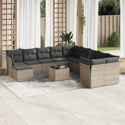 Set De Sofás De Jardín Y Cojines 12 Pzas Ratán Sintético Marrón