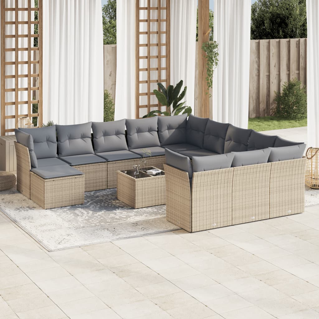 Set Sofás De Jardín Con Cojines 13 Piezas Ratán Sintético Gris