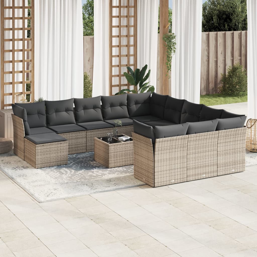 Set Sofás De Jardín Con Cojines 13 Piezas Ratán Sintético Gris