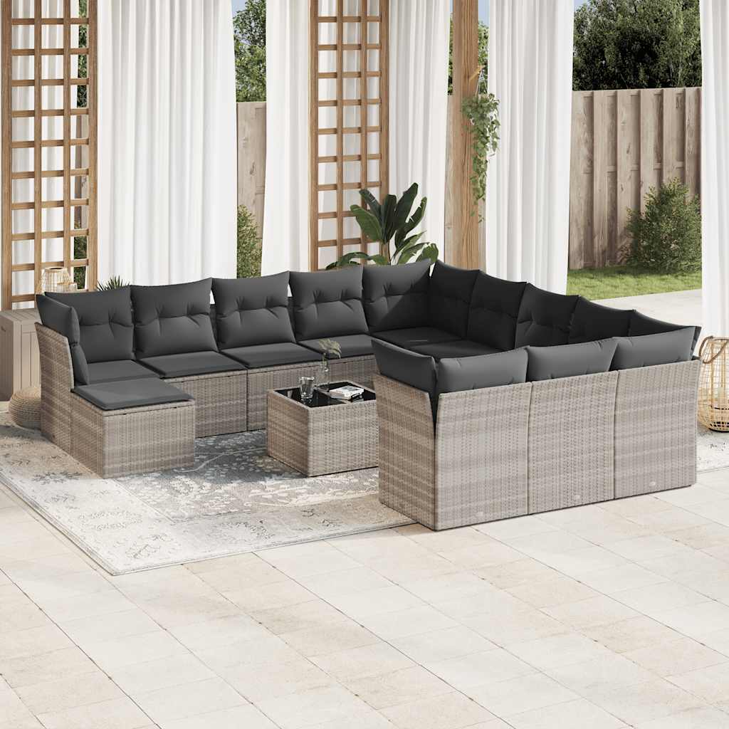 Set Sofás De Jardín Con Cojines 13 Piezas Ratán Sintético Gris