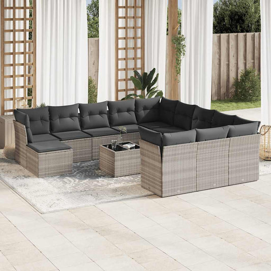 Set Sofás De Jardín Con Cojines 13 Piezas Ratán Sintético Gris
