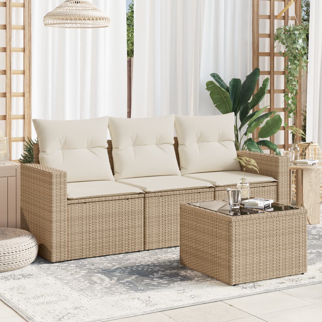 Set De Sofás De Jardín 4 Pzas Y Cojines Ratán Sintético Marrón