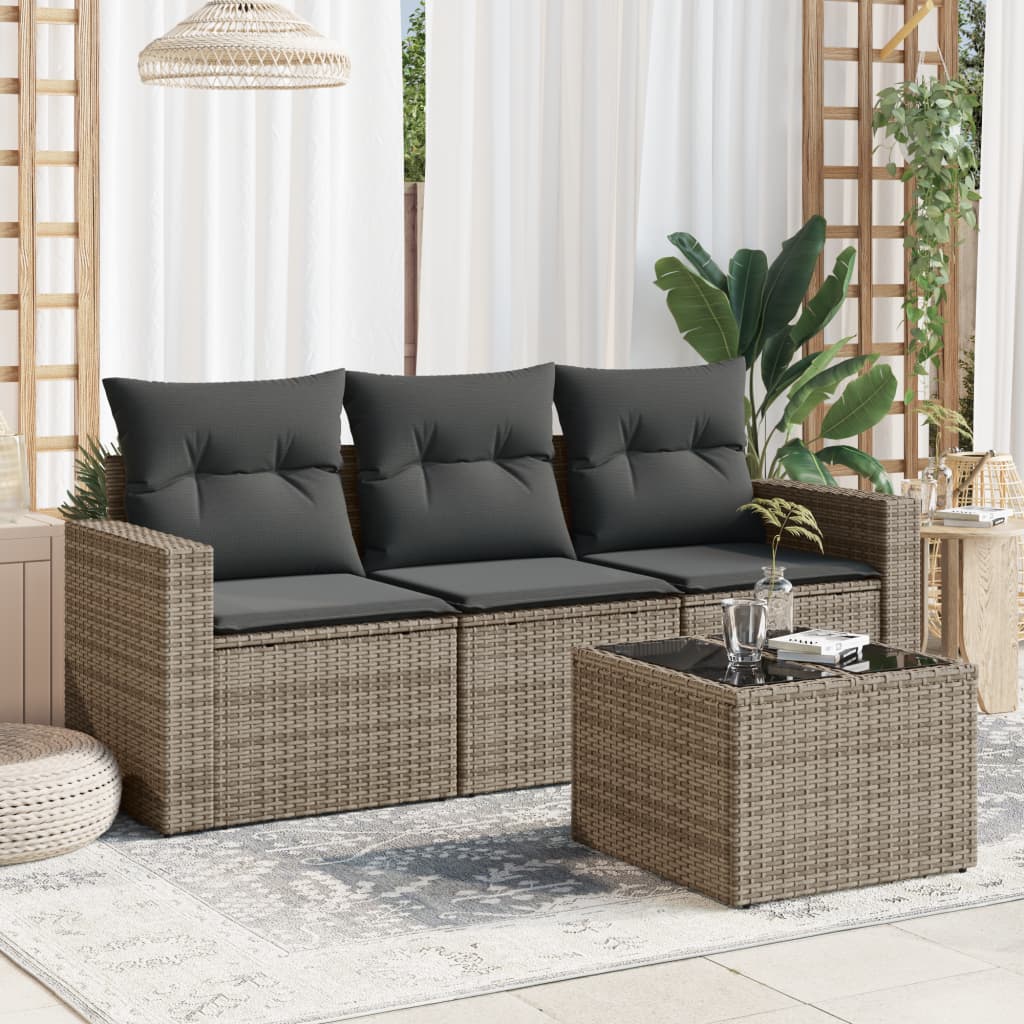 Set De Sofás De Jardín 4 Pzas Y Cojines Ratán Sintético Marrón