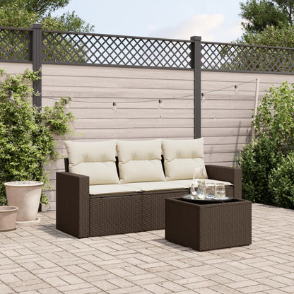 Set De Sofás De Jardín 4 Pzas Y Cojines Ratán Sintético Marrón