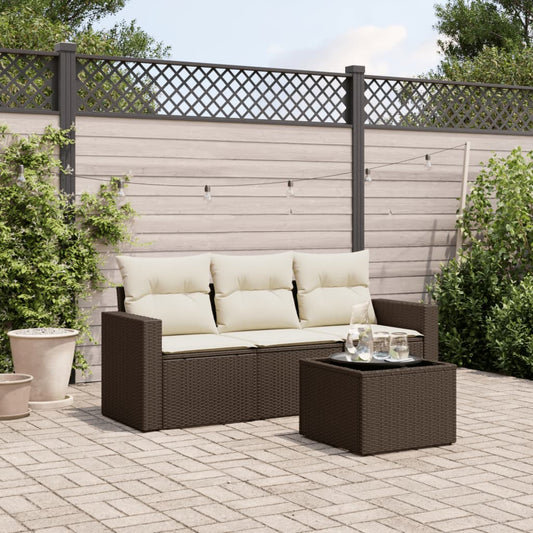 Set De Sofás De Jardín 4 Pzas Y Cojines Ratán Sintético Marrón