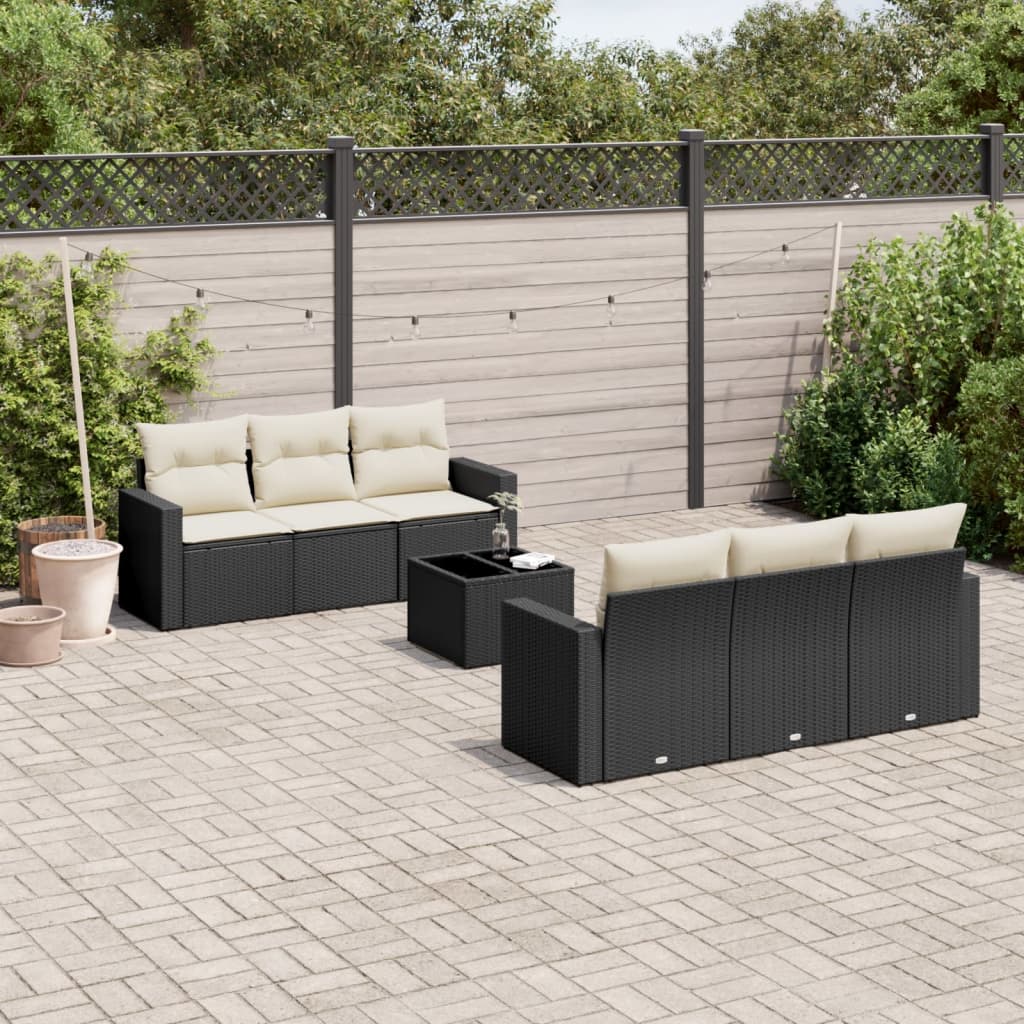 Set Sofás De Jardín 7 Piezas Y Cojines Ratán Sintético Beige