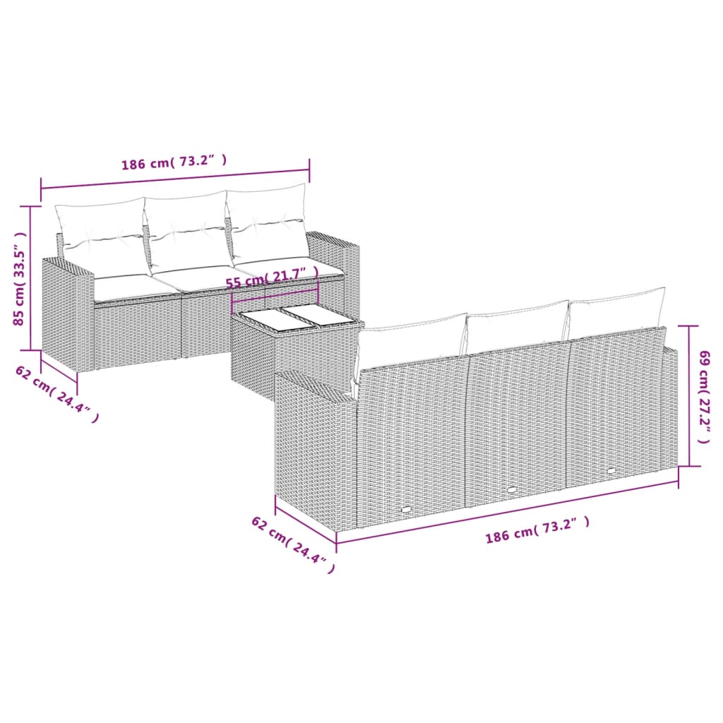Set Sofás De Jardín 7 Piezas Y Cojines Ratán Sintético Beige