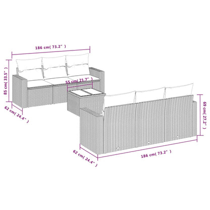 Set Sofás De Jardín 7 Piezas Y Cojines Ratán Sintético Beige