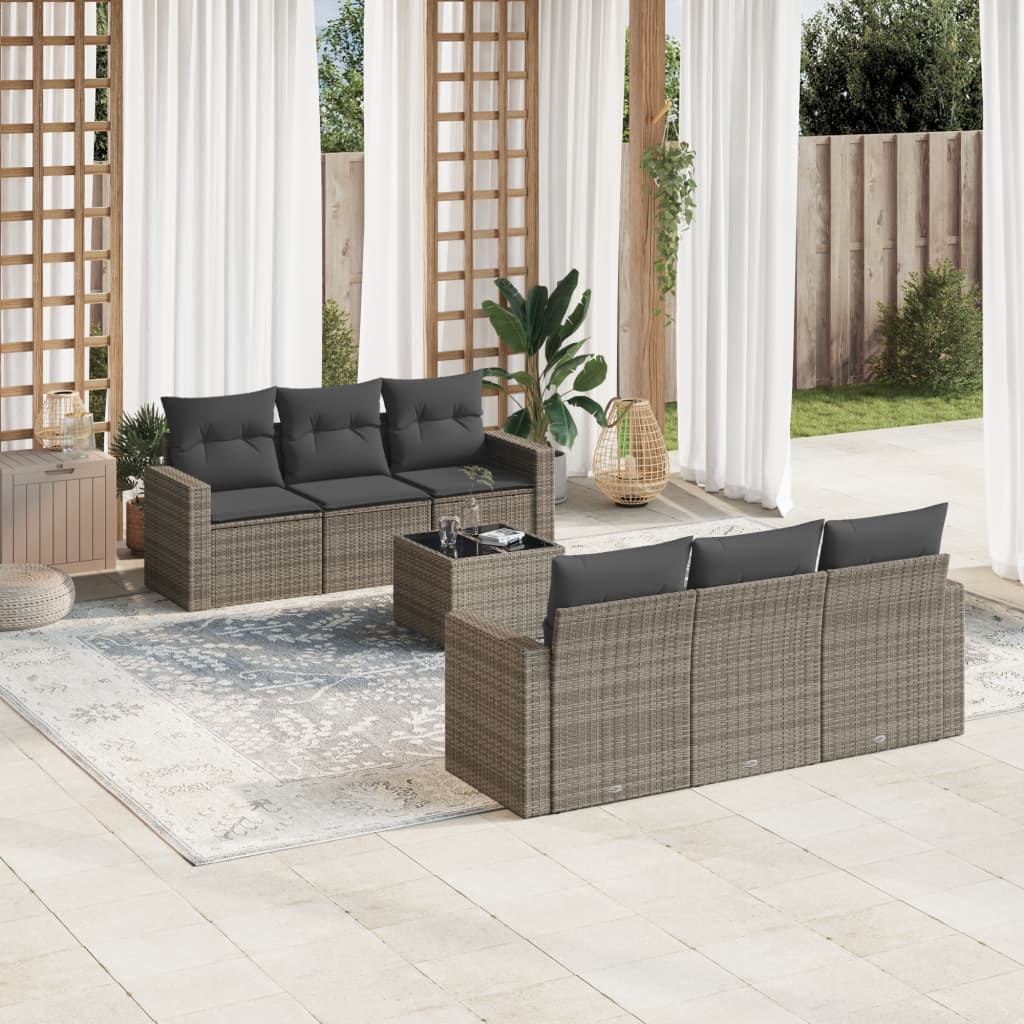 Set Sofás De Jardín 7 Piezas Y Cojines Ratán Sintético Beige