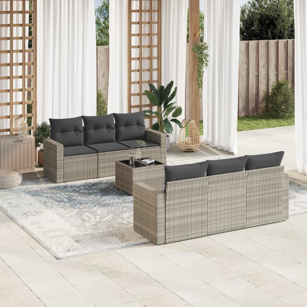 Set Sofás De Jardín 7 Piezas Y Cojines Ratán Sintético Beige