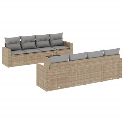 Set De Sofás De Jardín 9 Pzas Con Cojines Ratán Sintético Beige