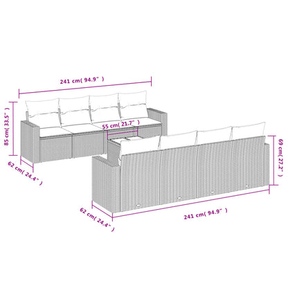Set De Sofás De Jardín 9 Pzas Con Cojines Ratán Sintético Beige