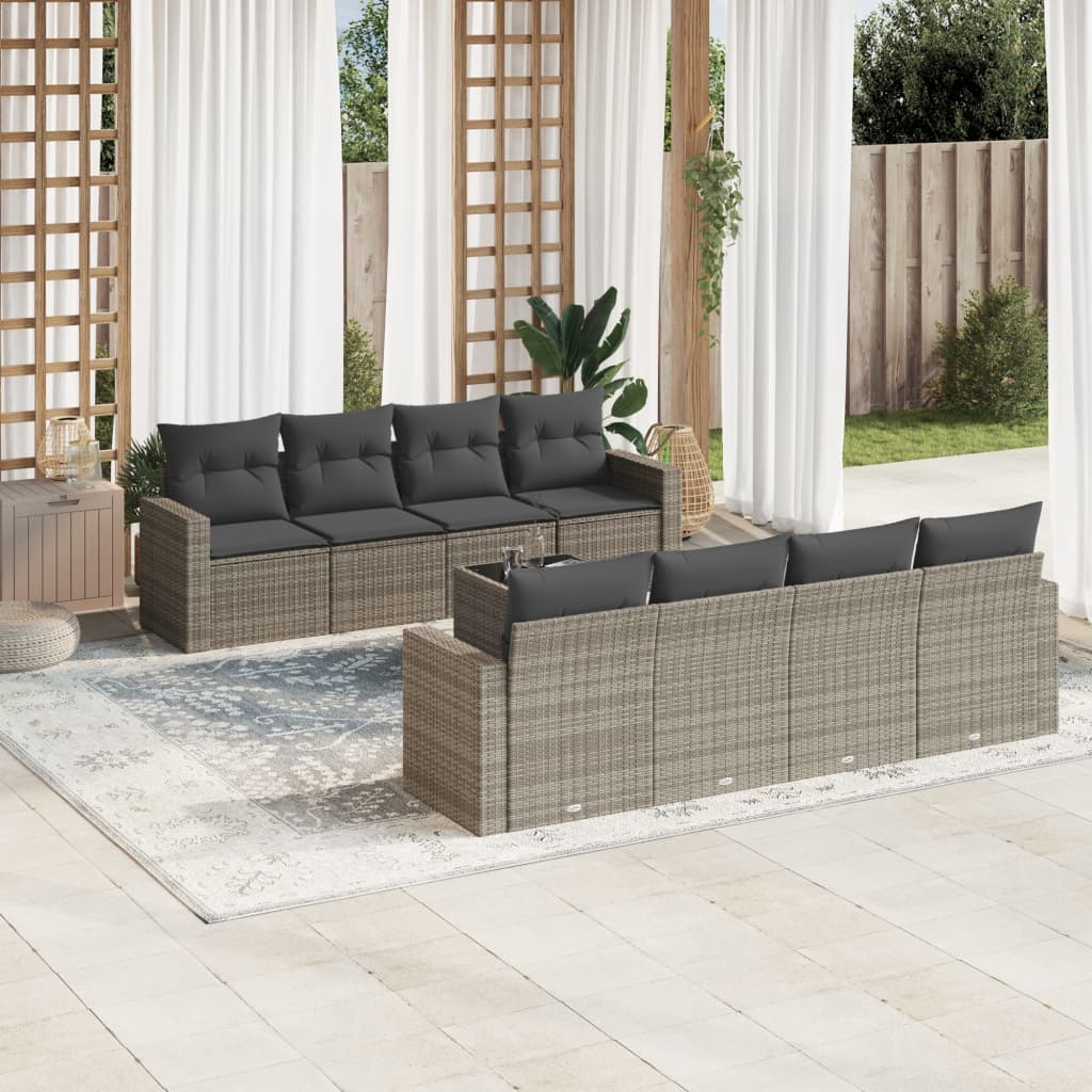Set De Sofás De Jardín 9 Pzas Con Cojines Ratán Sintético Beige