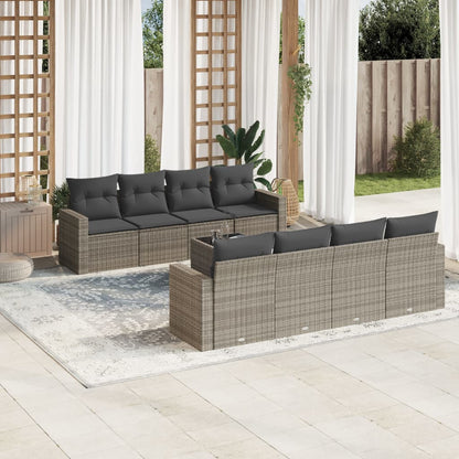 Set De Sofás De Jardín 9 Pzas Con Cojines Ratán Sintético Beige