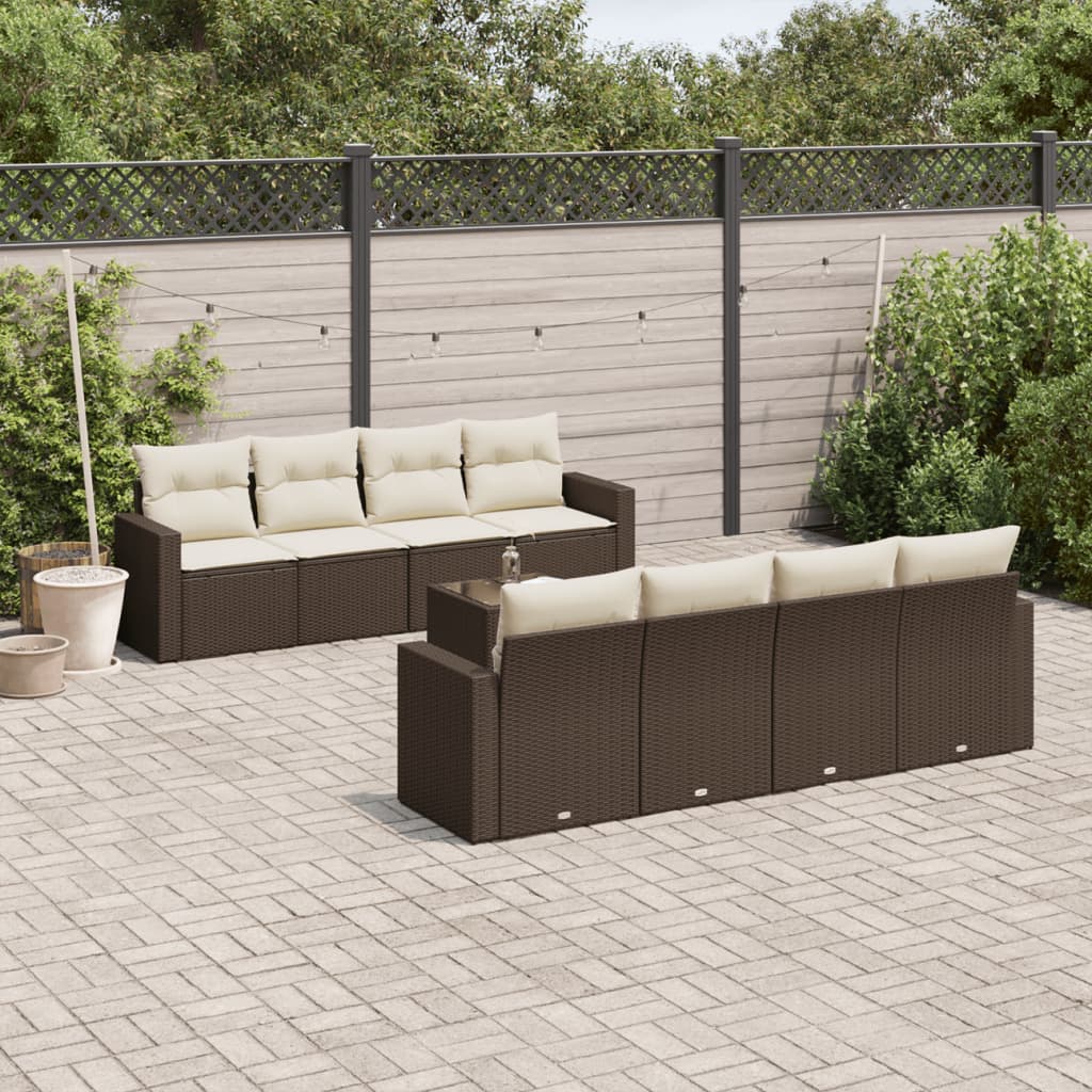 Set De Sofás De Jardín 9 Pzas Con Cojines Ratán Sintético Beige