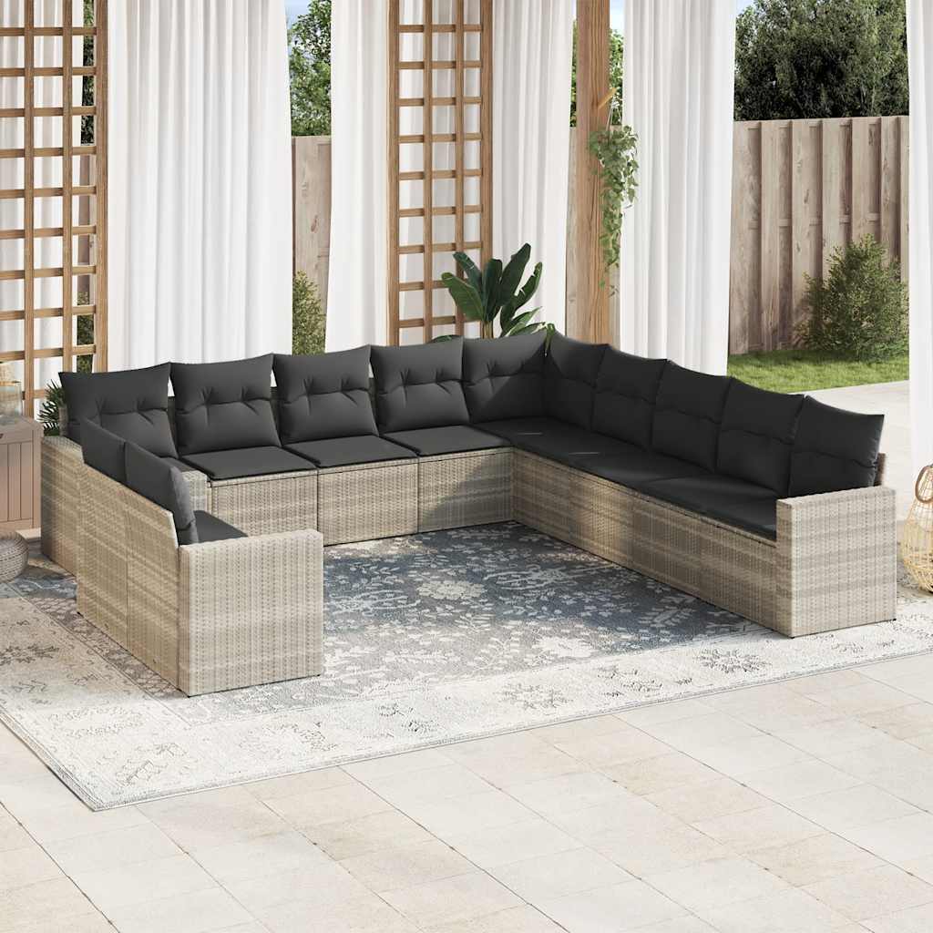 Set De Sofás De Jardín 12 Pzas Y Cojines Ratán Sintético Gris