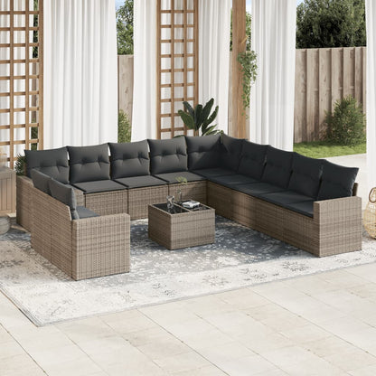 Set De Sofás De Jardín 12 Pzas Y Cojines Ratán Sintético Gris