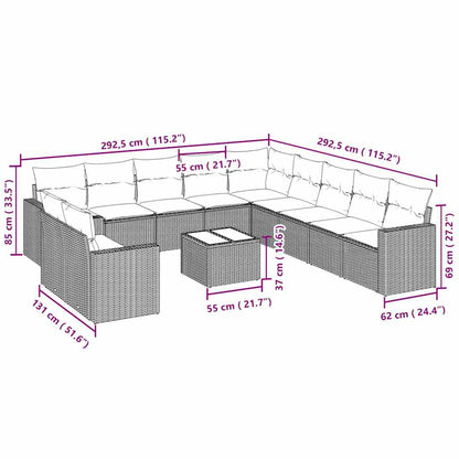 Set De Sofás De Jardín 12 Pzas Y Cojines Ratán Sintético Gris