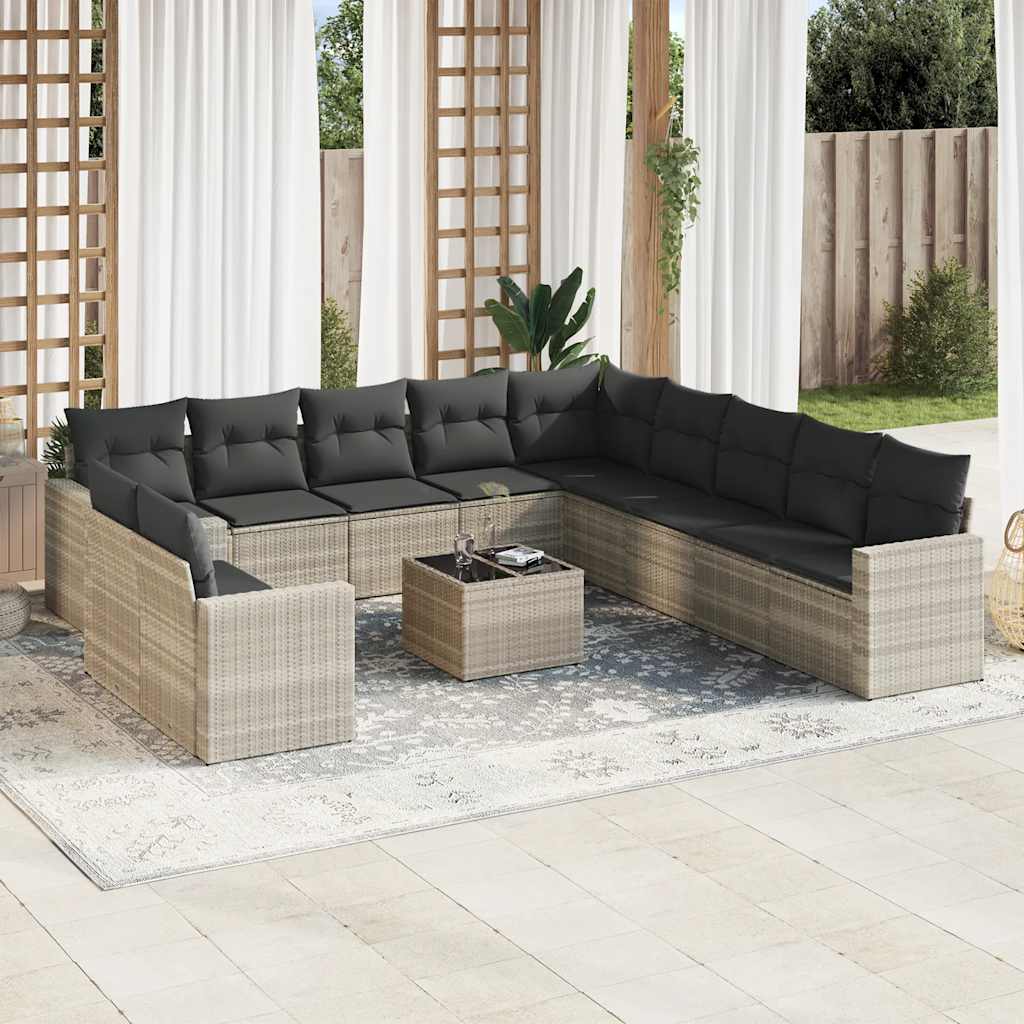 Set De Sofás De Jardín 12 Pzas Y Cojines Ratán Sintético Gris