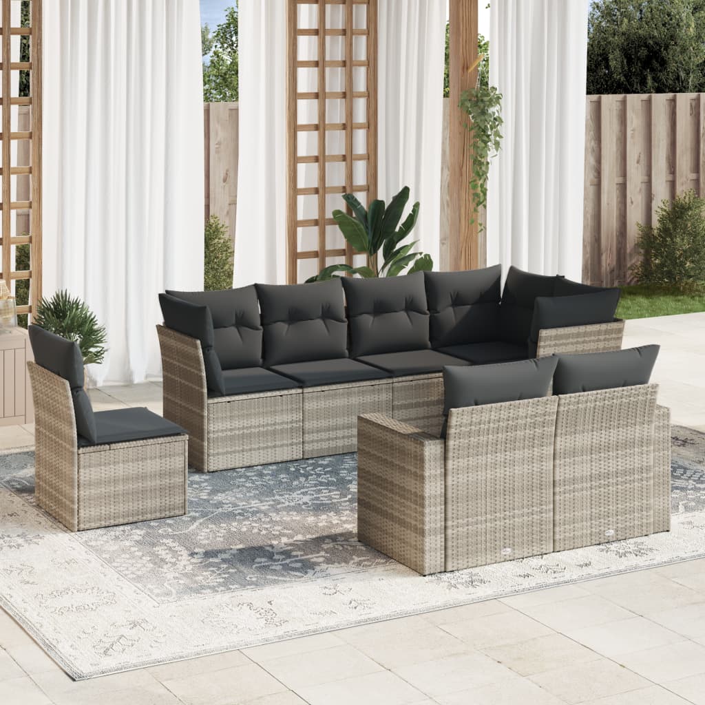 Set Muebles Jardín 9 Pzas Y Cojines Ratán Sintético