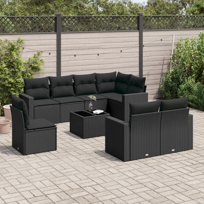 Set Muebles Jardín 9 Pzas Y Cojines Ratán Sintético