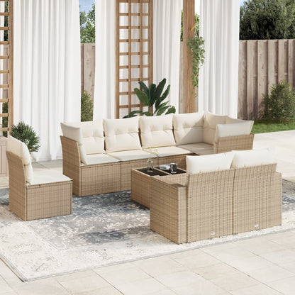 Set Muebles Jardín 9 Pzas Y Cojines Ratán Sintético