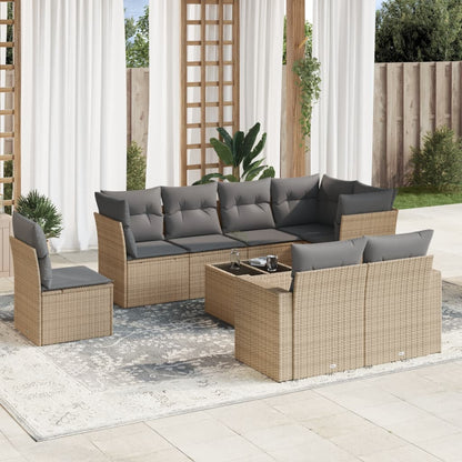 Set Muebles Jardín 9 Pzas Y Cojines Ratán Sintético