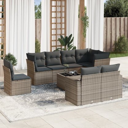 Set Muebles Jardín 9 Pzas Y Cojines Ratán Sintético