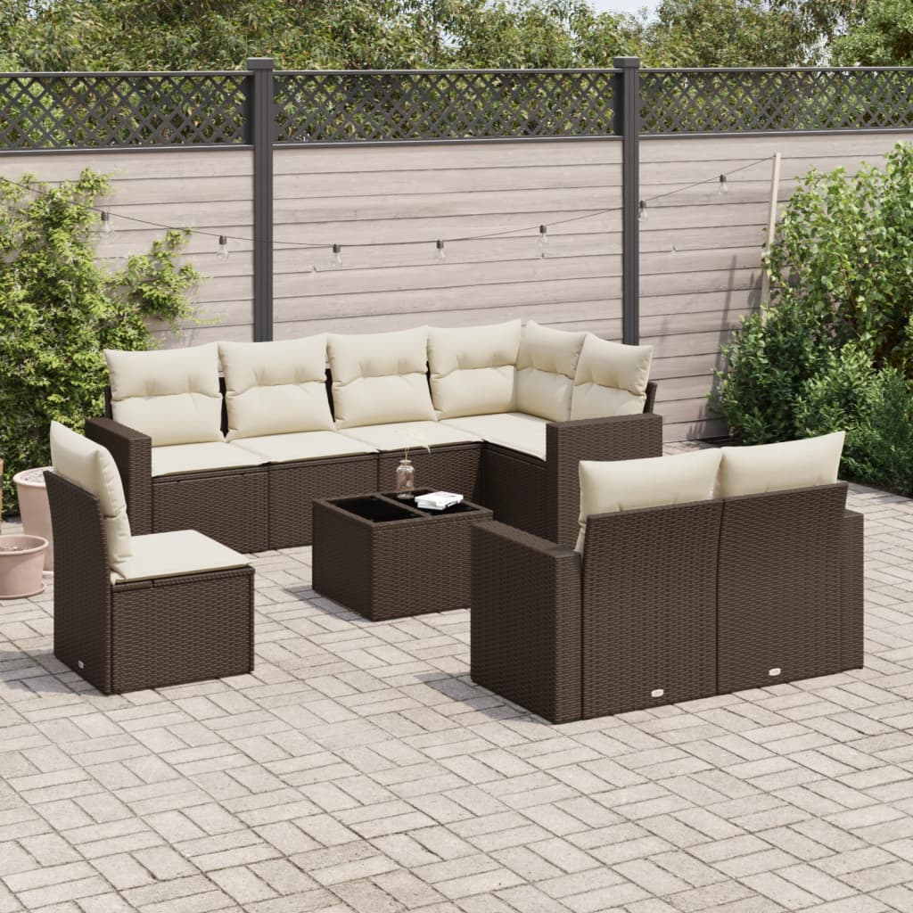 Set Muebles Jardín 9 Pzas Y Cojines Ratán Sintético