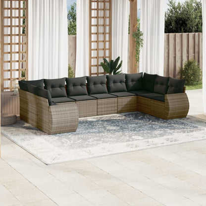 Set De Sofás De Jardín 11 Pzas Y Cojines Ratán Sintético Gris