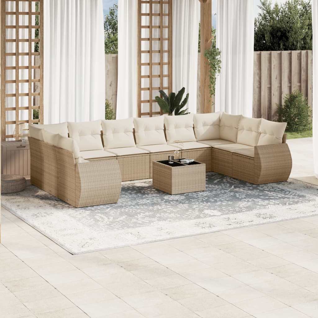 Set De Sofás De Jardín 11 Pzas Y Cojines Ratán Sintético Gris