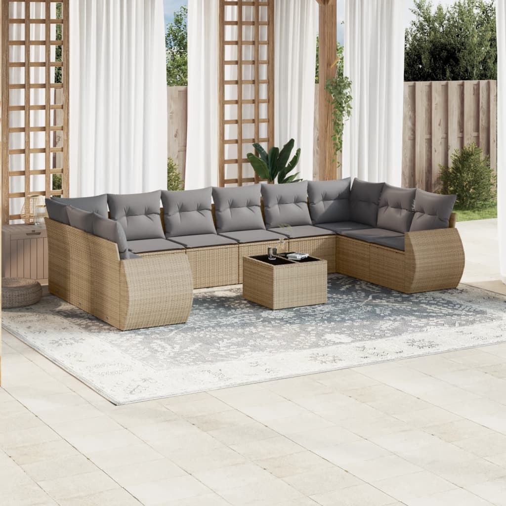 Set De Sofás De Jardín 11 Pzas Y Cojines Ratán Sintético Gris