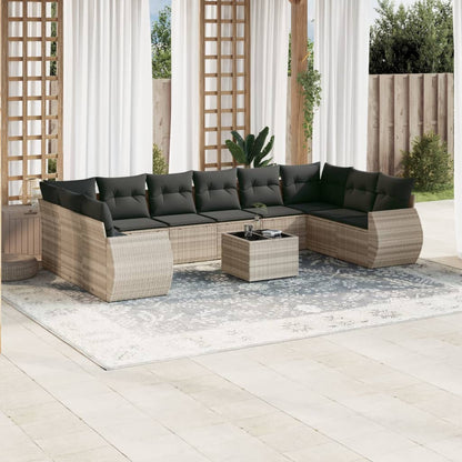 Set De Sofás De Jardín 11 Pzas Y Cojines Ratán Sintético Gris