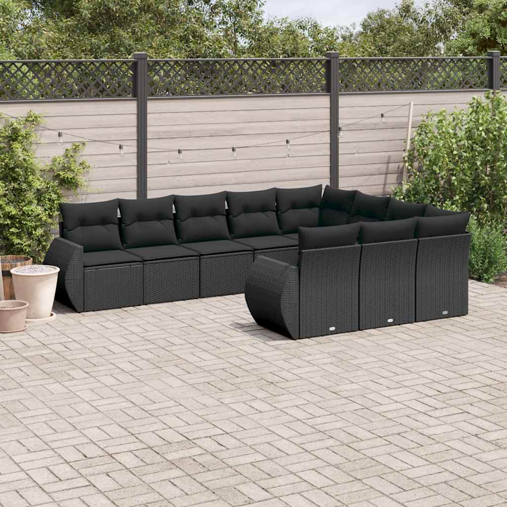 Set Sofás Jardín 10 Pzas Con Cojines Ratán Sintético Gris Claro