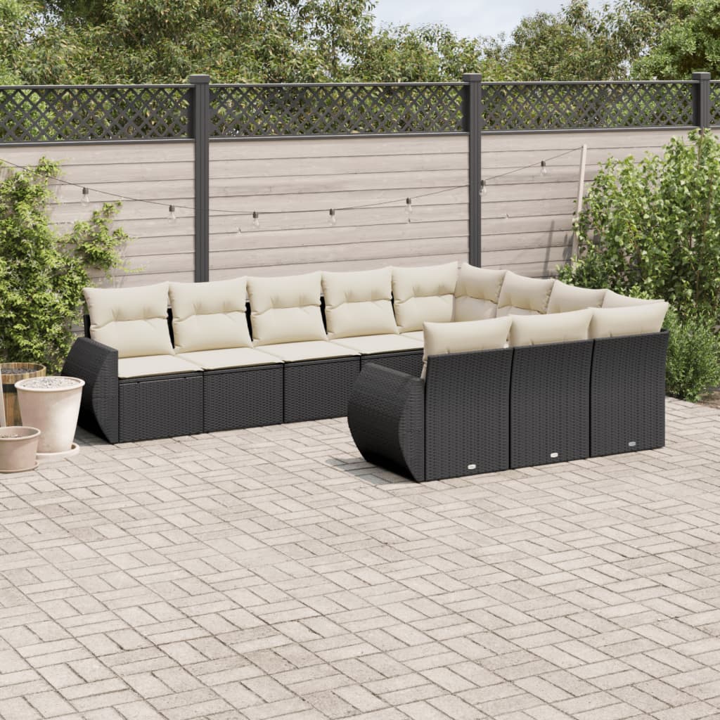 Set Sofás Jardín 10 Pzas Con Cojines Ratán Sintético Gris Claro