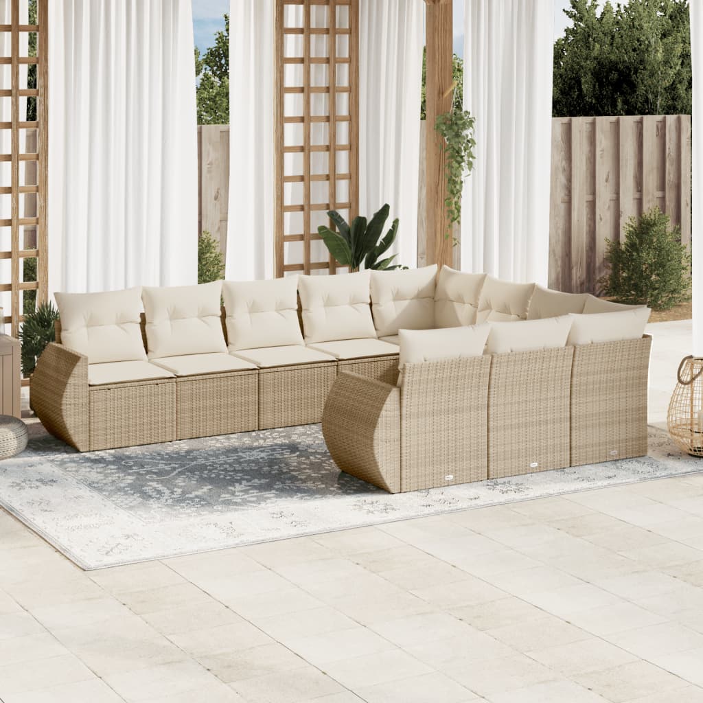 Set Sofás Jardín 10 Pzas Con Cojines Ratán Sintético Gris Claro