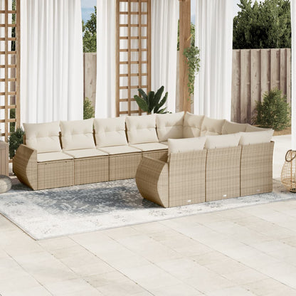 Set Sofás Jardín 10 Pzas Con Cojines Ratán Sintético Gris Claro