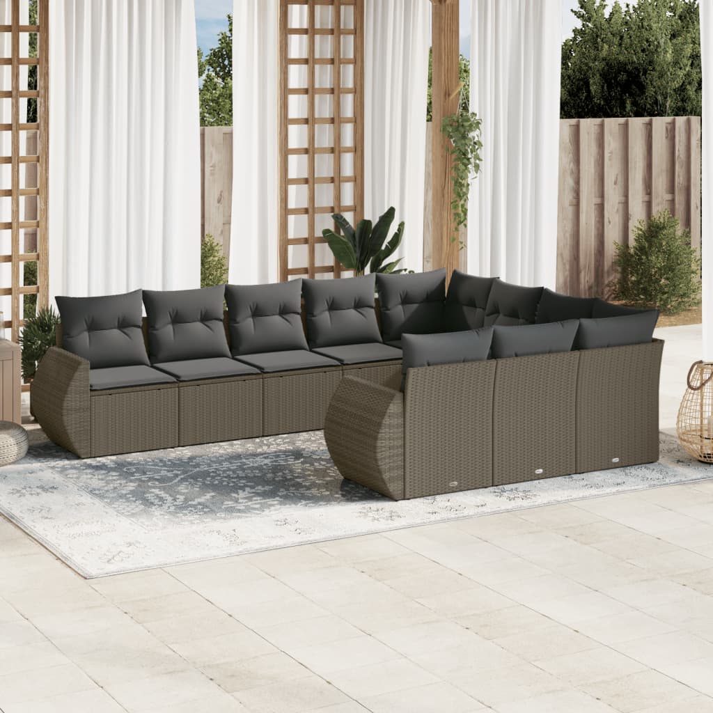 Set Sofás Jardín 10 Pzas Con Cojines Ratán Sintético Gris Claro