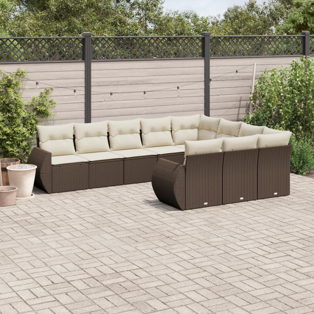 Set Sofás Jardín 10 Pzas Con Cojines Ratán Sintético Gris Claro