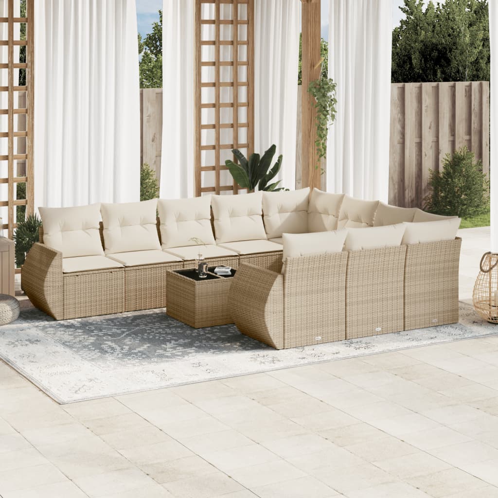 Set Sofás Jardín 10 Pzas Con Cojines Ratán Sintético Gris Claro
