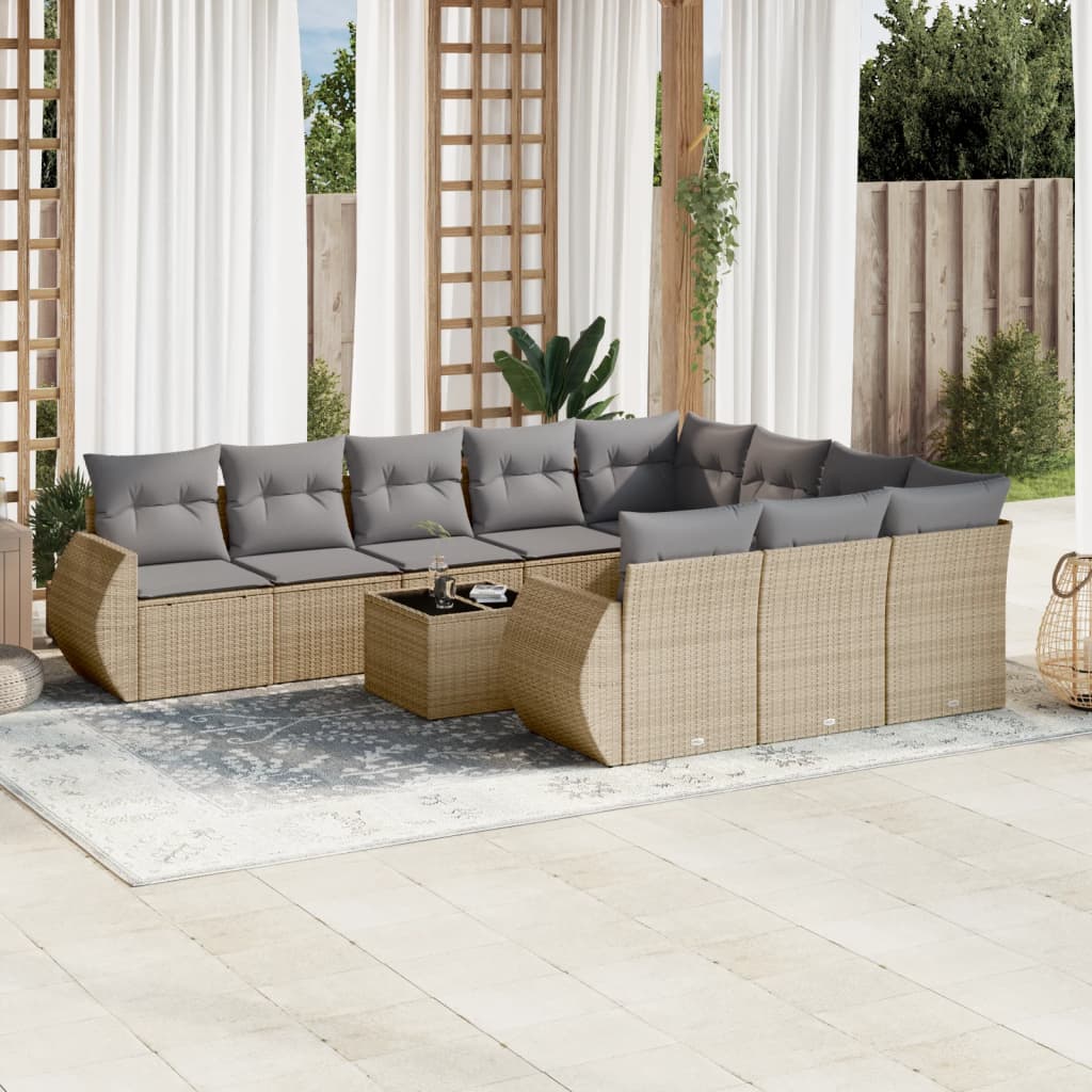 Set Sofás Jardín 10 Pzas Con Cojines Ratán Sintético Gris Claro