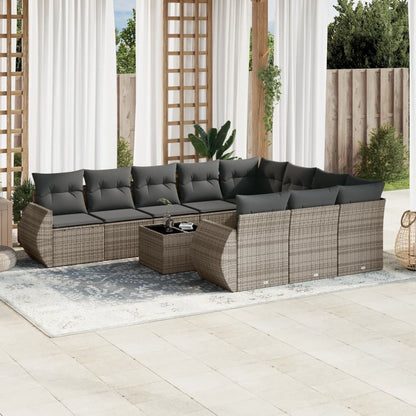 Set Sofás Jardín 10 Pzas Con Cojines Ratán Sintético Gris Claro