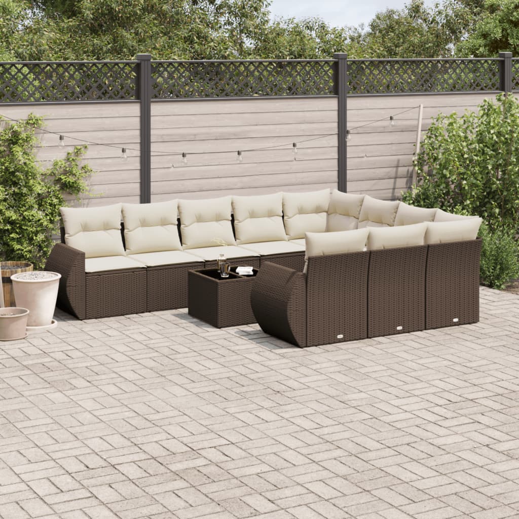 Set Sofás Jardín 10 Pzas Con Cojines Ratán Sintético Gris Claro